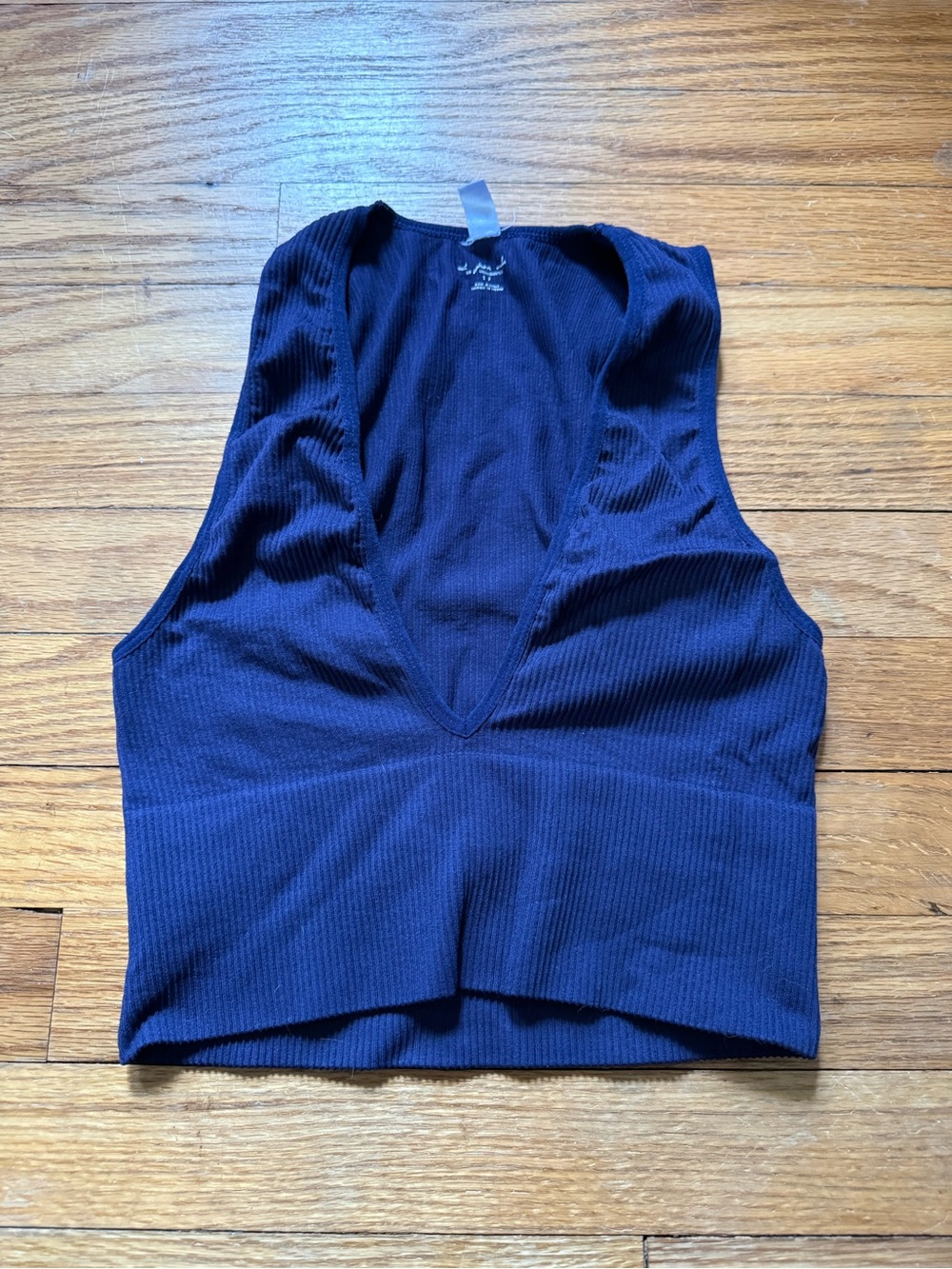 Urban Outfitters Navy Ribbed V-Neck Cropped Tank